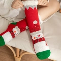 Chaussettes de Noël douillettes avec motif bonhomme de neige et doublure blanche - 35-42 / Bonhomme de Neige à Écharpe Rouge