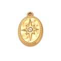 Ovaler goldener Titanstahl-Sternanhänger mit Hammerschlag-Textur und Kristall-Inlay - Gold