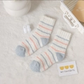Cream coral fleece winter socks with blue and pink stripes for home and sleep - Blue Orange Stripe