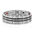 Bracciale da uomo in acciaio al titanio argento con catena a spiga e magneti - Nero Acciaio