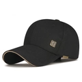 Black cotton baseball cap with Chinese emblem and khaki brim trim in a side view - Adjustable / Black