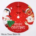 90cm red Christmas tree skirt with festive Santa, reindeer and penguin cartoon patterns - 90CM Tree Skirt Penguin Santa Combination