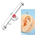 Barbell industriale con zircone a cuore rosso e dimensioni su barra in acciaio inox - Cuore Rosso