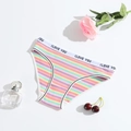 Rainbow striped cotton rib panties for women with I LOVE YOU letter print waistband - Light Pink