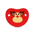 Red silicone baby pacifier with a 3D cartoon reindeer design and dual safety air vents - Christmas Deer Pacifier