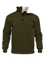 Detail of olive green hoodie showing white fleece lining, metal zipper and M size tag - S / Army Green