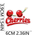 Detail of cherry embroidery patch with size labels 3.9cm by 6cm on white background - No.12/Cherries Strip