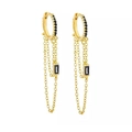 Golden drop earrings with black micro-pave stones and elegant hanging chains - Black Gold