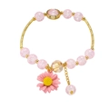 Pink cracked crystal bead bracelet for girls with golden clasp and daisy flower charm - Metal Half Ring Daisy Style / Pink