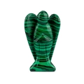 Green malachite angel statue figurine with natural black patterns on white background - Malachite