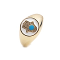 Adjustable golden Hamsa hand ring with blue evil eye and sparkling crystals for women - Adjustable Open / White