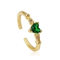 Vintage gold ring featuring a heart-shaped emerald zircon with an adjustable open band - One Size (Adjustable Open) / Heart Shaped Emerald Style (JZ353-1)