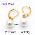 Pendientes de acero inoxidable bañados en oro de 18K con perlas de concha de 8mm - Forma Redonda (KE44020-Z) / 8mm / Dorado