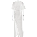 Elegante abito lungo bianco a maniche corte con spacco laterale alto su un manichino - S / Bianco