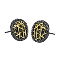 Orecchini a perno in argento S925 con texture nera e motivo a griglia dorata - Argento 925 / Nero + Oro