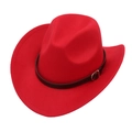 Classic red cowboy felt hat featuring a black leather band and gold metal buckle detail - M (56-58cm) / Red Cowboy (Brown Belt)