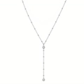 Minimalist silver Y-shaped lariat necklace with small beads and clear cubic zirconia - Single Layer Silver 2
