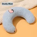 Mist blue plush U-shaped cat pillow with soft fleece fabric and pink embroidery - Haze Blue