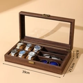 Caja para relojes de cuero PU veta de madera con 6 ranuras para relojes y 3 para gafas - Organizador de 6 ranuras para relojes y 3 para gafas de sol de PU con veta de madera