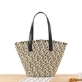 Grand sac à bandoulière en paille tressée beige et noir avec lanières en similicuir - Noir