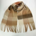 Thick beige and camel plaid scarf with tassels, soft winter oversized blanket wrap shawl - 13# (Camel Brown Beige Plaid)