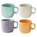 Pastel striped ceramic mugs in mint green, cream, lavender, and yellow set - Set of 4 (Green/Beige/Purple/Yellow)