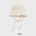 Chapeau de pêcheur en tricot beige ajouré pour femme avec sangles réglables élégantes - Taille Unique (54-58CM) / Beige