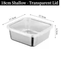Square stainless steel food container 18cm shallow model with clear lid 17.5x17.5x6.5cm - 201 Square XL (White Lid/18cm)