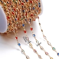 Detail of colorful crystal gems in gold plated chain with size 5x2.5mm for DIY jewelry - 1 Meter/Pack / Gold Style 04 (Oval)