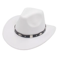 Classic white felt cowboy hat with curved brim and silver metallic hardware detailing - Adjustable (56-58cm) / White Cowboy (Diamond)