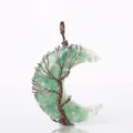 Tree of Life crescent moon pendant with green aventurine and bronze wire wrap charm - Green Aventurine Pendant-Bronze-No Chain