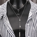 Collana a strati d'argento con ciondolo a chiave a cuore e perle da 43 e 50 cm - Collana di Perle a Doppio Strato con Chiave a Cuore / Argento