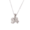 Silver 18K gold plated necklace with rhinestone number 94 pendant on white background - Number 94 / Silver