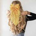 Elegante fermaglio per capelli con fiocco di paillettes gialle e nastri lunghi - Giallo