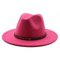 Close-up of rose red fedora with black leather band and bronze metal stud details - Rose Red