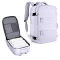 Detail view of light purple travel backpack showing interior storage and outer design - Grey Purple (Horizontal Double Pull)