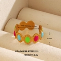 Gold plated stainless steel ring with colorful enamel inlay in a jewelry display box - Vintage Oval Three Color Enamel Style (1081)