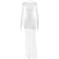 Detailweergave van witte doorschijnende mesh-jurk met gerimpelde taille - S / Wit