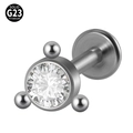 G23 titanium labret stud with brilliant round zircon and triple metal ball accent - G23 Titanium 1.2*6mm / Style 2-White Zirconia