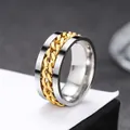 Mens stainless steel rotating spinner ring with gold cuban chain inlay and silver finish - US 5 / Silver Base Gold Chain