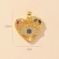 Golden heart pendant with colorful marquise stones and evil eye design, 2.3cm height - Gold Openwork Heart Evil Eye Colorful Zircon Pendant (24-3)