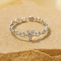 Minimalist S925 sterling silver open ring featuring a crystal-encrusted letter Y design - Silver-Letter Y