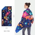 Microfiber beach towel 160x80cm with tropical sloth and floral print in deep blue - Deep Blue Sloth and Flowers (STJ202306) / 160x80cm