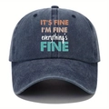 Navy blue washed cotton baseball cap with IT'S FINE I'M FINE embroidery in a retro style - Navy Blue