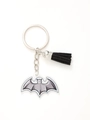 Detail of acrylic gray bat keychain with black tassel and silver metal chain - Bat (20623)