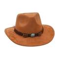 Cappello da cowboy marrone in feltro con fascia in pelle intrecciata e pietra turchese - Taglia unica / Cammello