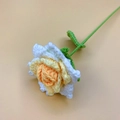 Handmade crochet rose flower in white and orange yarn with green leaf for home decor - Pointed Gradient Yellow