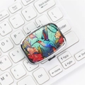 Mini rectangular metal pill box featuring colorful hummingbird and flower illustration - Style 7-Hummingbird & Flower