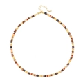 French vintage style necklace with multicolored tiger eye beads and gold clasp details - Natural Stone Multicolor Mix Beaded Style (XL-725J)