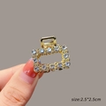 Mini gold alloy bow claw clip with sparkling rhinestones, size 2.5x2.5cm, hand-held view - 7# Square Rhinestone